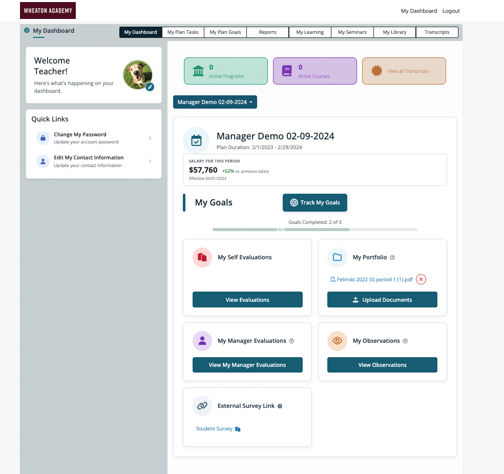 wheaton academy lms user dashboard 